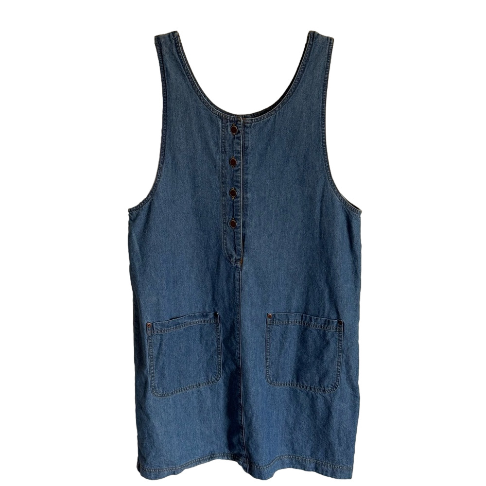 Vintage Y2K Sonoma Light Blue Denim Jumper Dress Button Down Front Pockets Large
